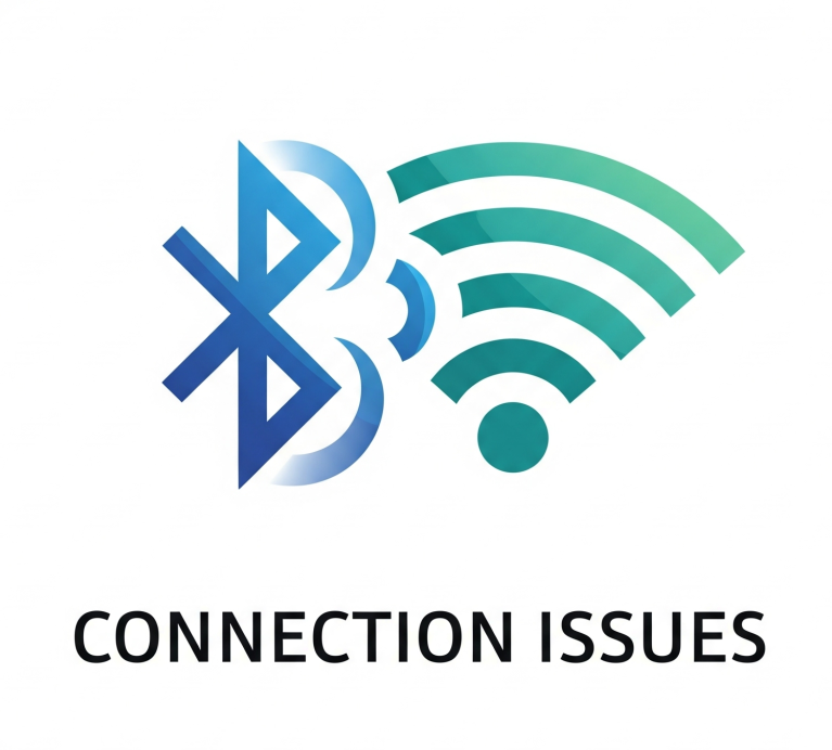 Logo featuring a Bluetooth symbol and a Wi-Fi signal, with the words "Connection Issues" below
